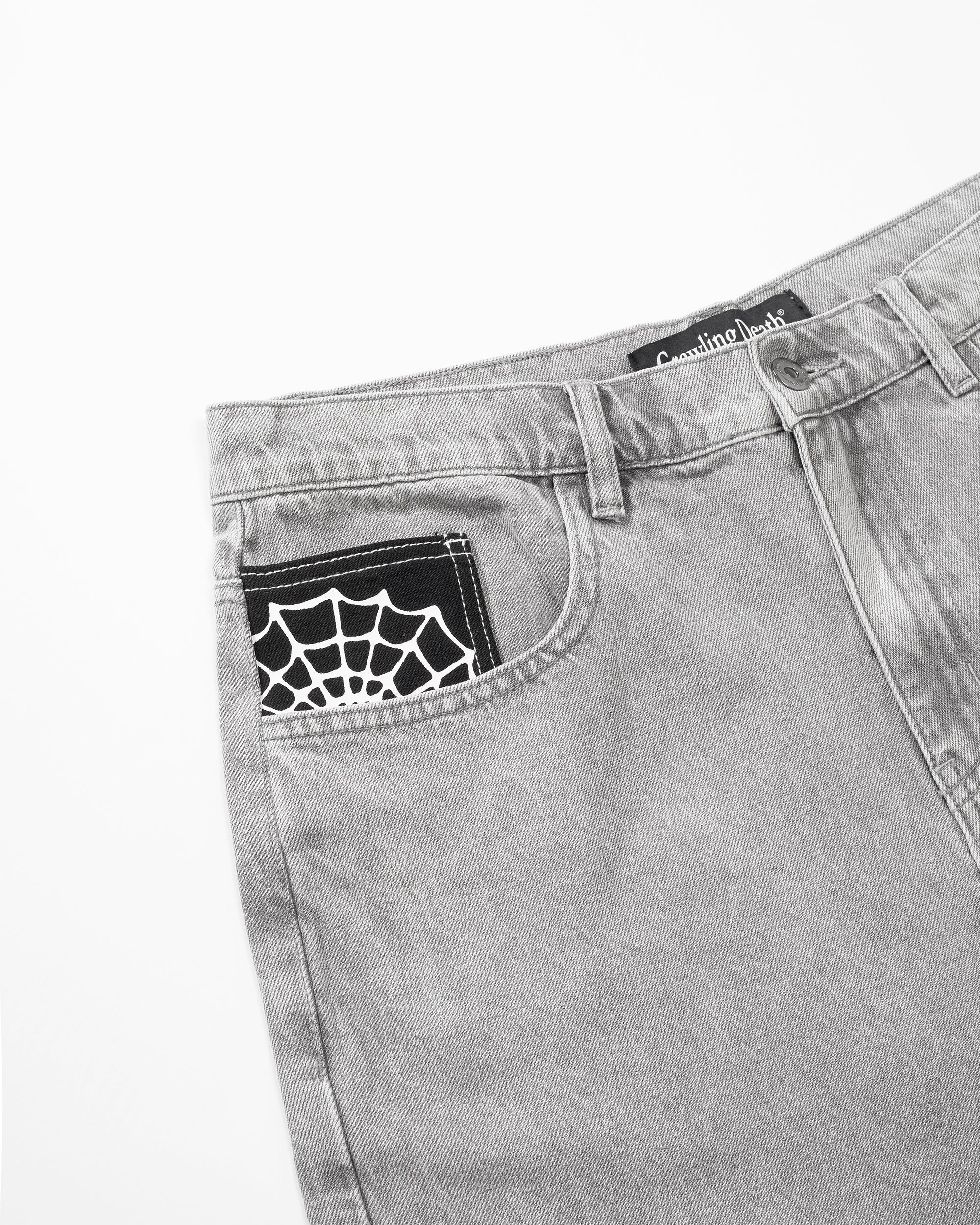 Web Denim Shorts | Light Grey