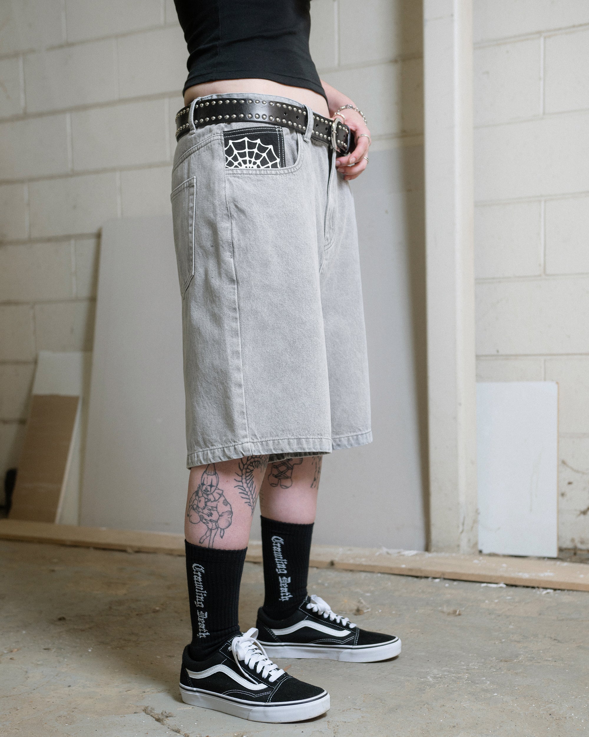 Web Denim Shorts | Light Grey