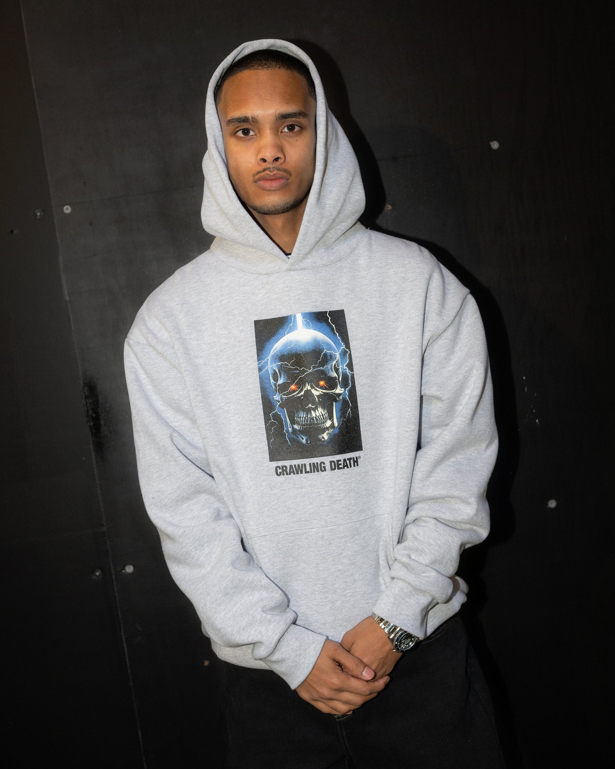 Lightning Skull Heavy Hood | Grey