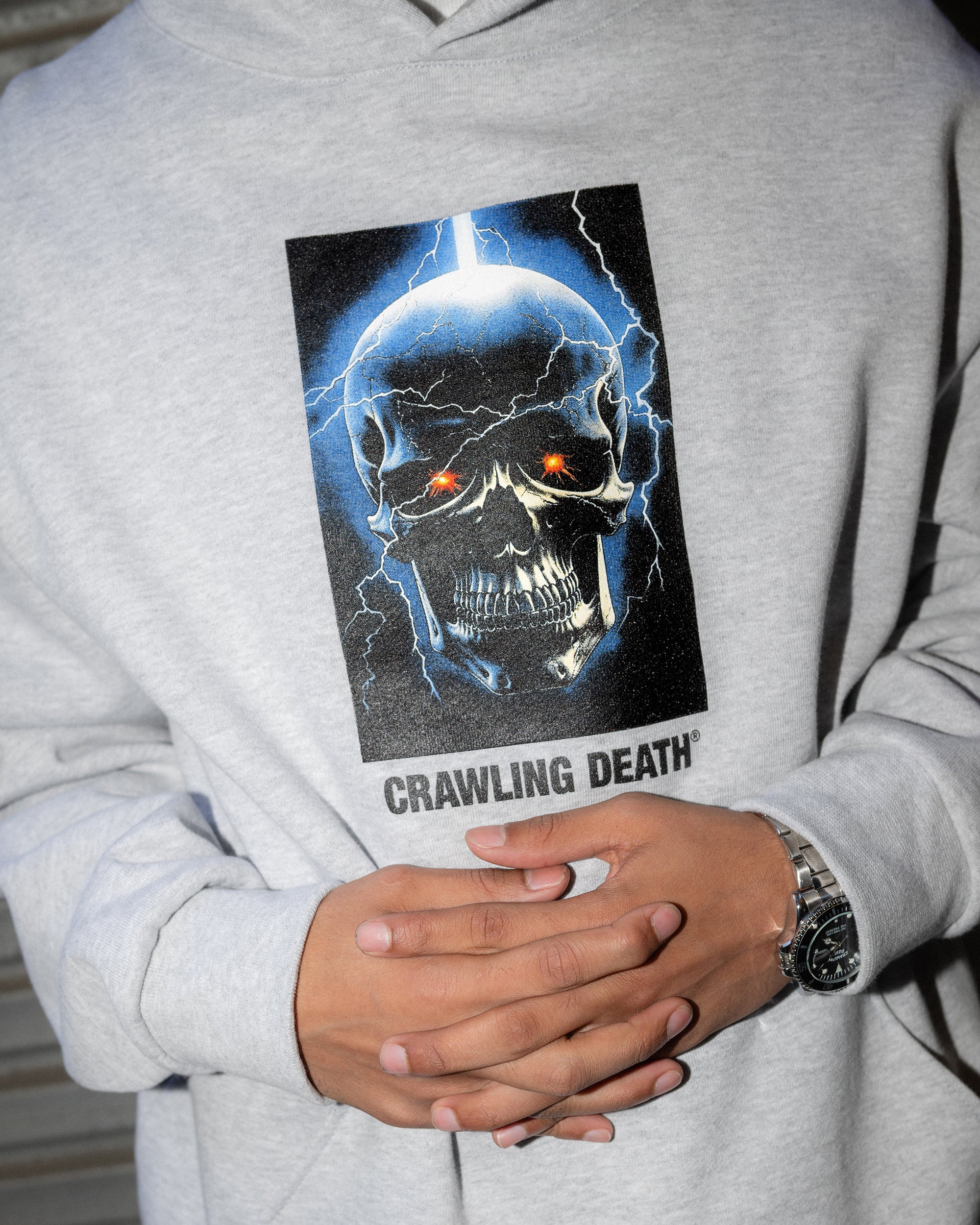 Lightning Skull Heavy Hood | Grey