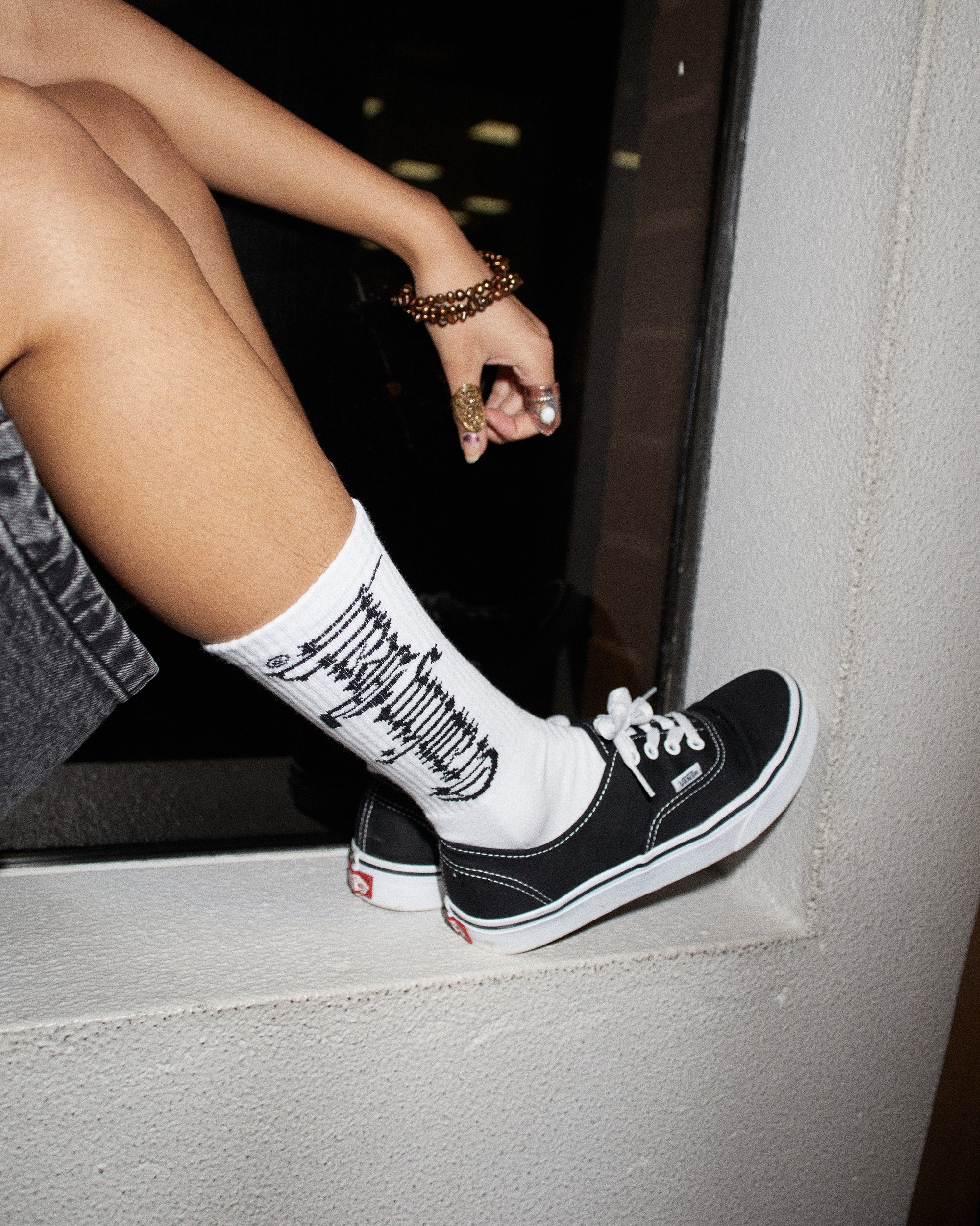 Stretch Gothic Socks | White