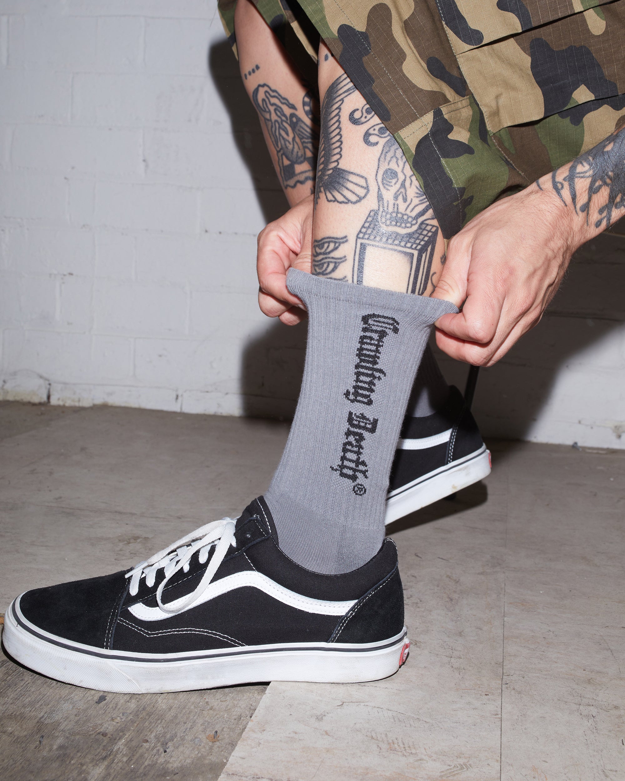 Gothic Logo Socks | Grey Black