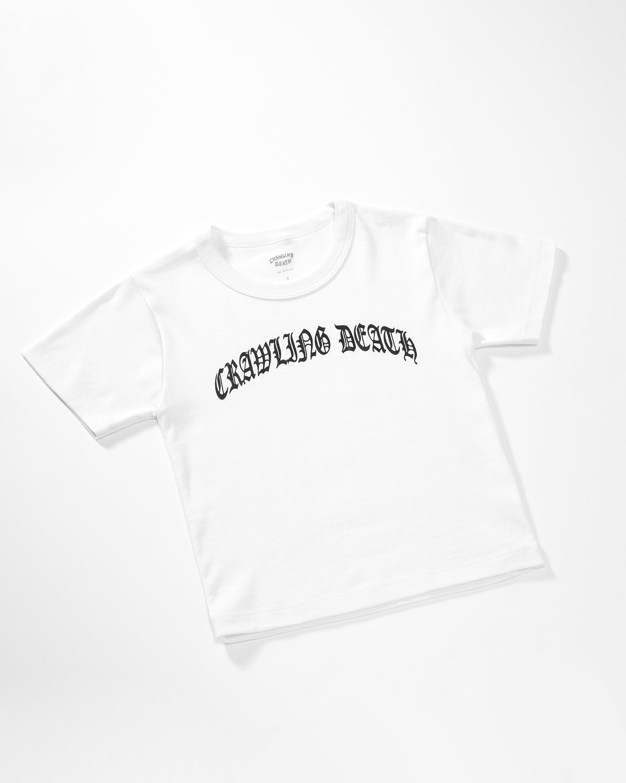 Curved Gothic Baby Tee | White